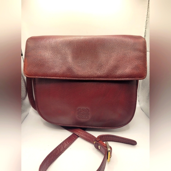 Loewe Handbags - LOEWE Anagram Logo Leather Burgundy Women's Shoulder Crossbody Bag